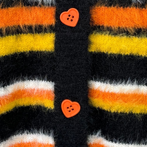Sweet Society Womens Striped Black Orange Candy Corn Eyelash Sweater Sz. S M - Picture 6 of 11